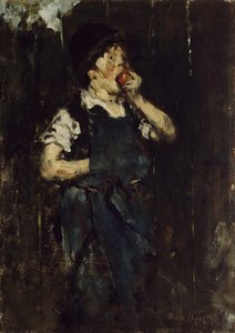 見習い（アップルと一緒の少年）、1876 作： William Merritt Chase